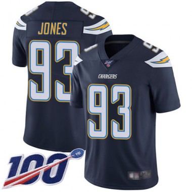 Los Angeles Chargers NFL Football Justin Jones Navy Blue Jersey Men Limited #93 Home 100th Season Vapor Untouchable